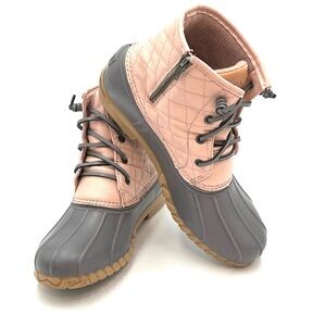 Nautical Dorsay Pink/Gray Waterproof Rain/Snow/Boat Duck Boots Size 10